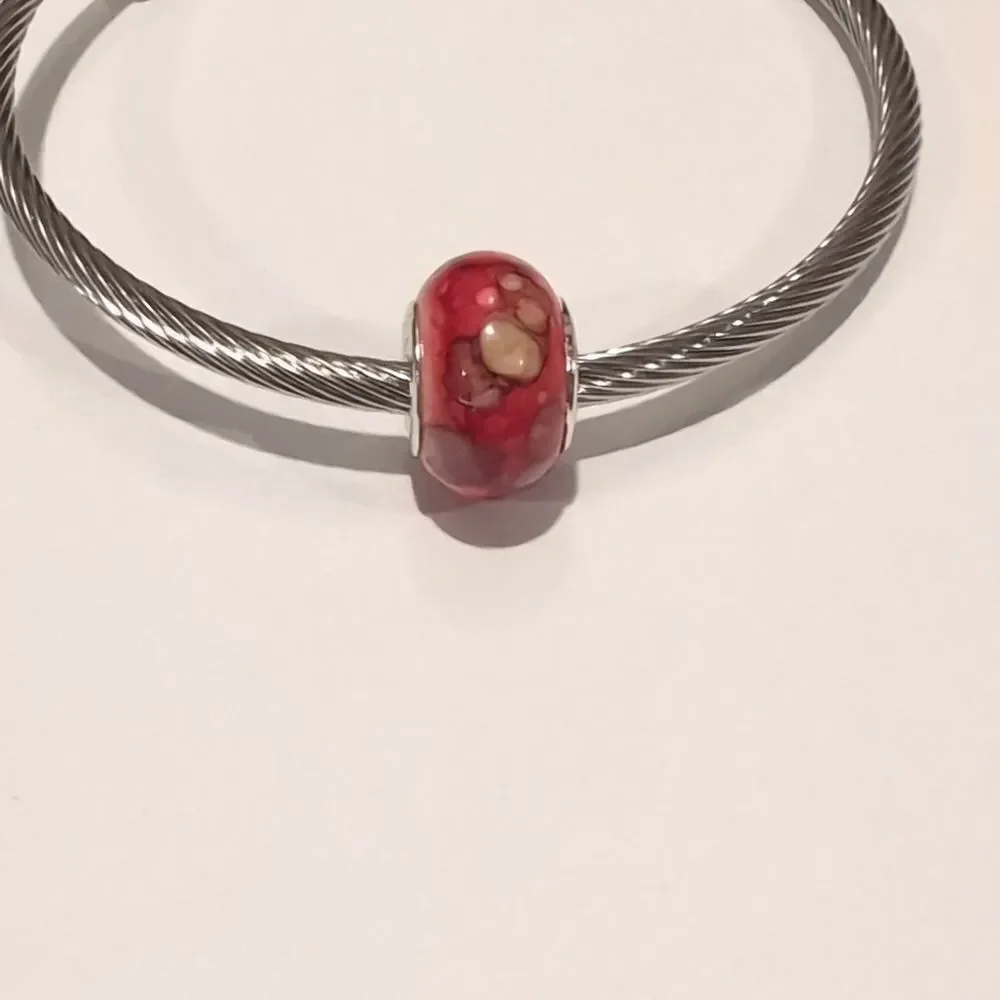 Silver Red Watercolor Charm for Pandora Style Bracelet‎